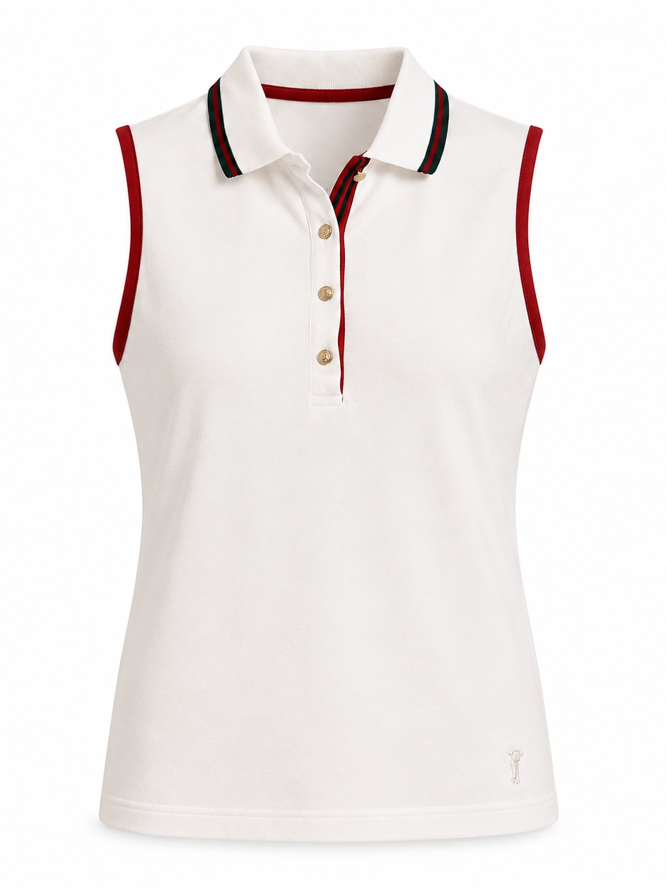 Golfino Women’s Sleeveless Uv Piqu Polo Shirt White Red Green Size 38 (M) Nwt